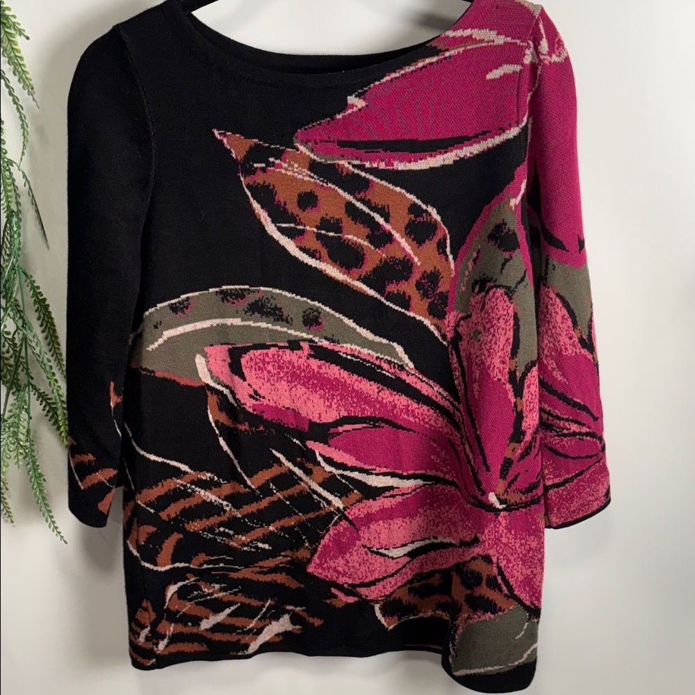 Chico's Black and Pink Floral Sweater